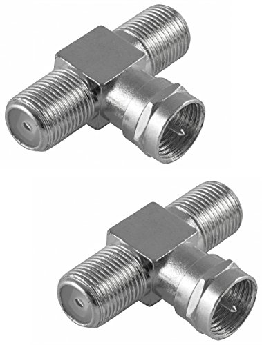 Poppstar - 2X Distribuidor coaxial Sat TV Pieza en T (2X F-Socket to 1x F-Plug), Divisor de Antena con Adaptador F para Cable coaxial - Cable de Antena (Adaptador de Antena), Plateado