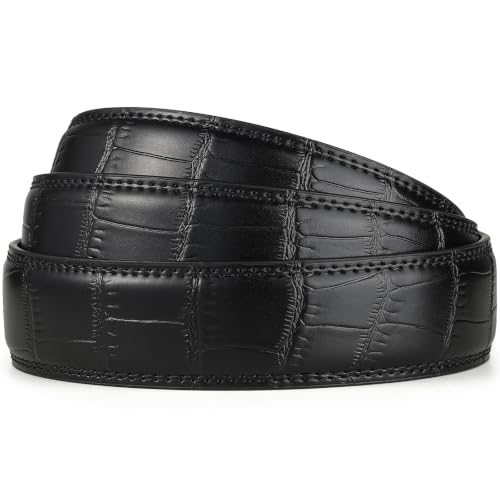Image of Drowsmen Leather ratchet belt 1 3 /8 inch with Click Sliding Automatic Buckle, Adjustable belt Trim to Fit