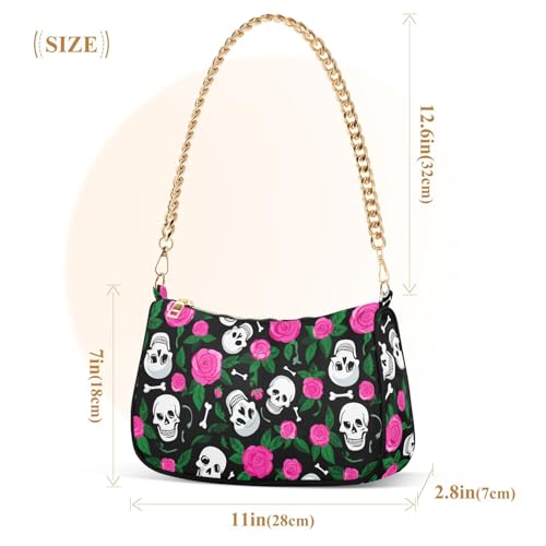 Skulls with Roses Shoulder Bag for Women, Handbag with Chain Strap, Soft Purse Tote Bag for Ladies2