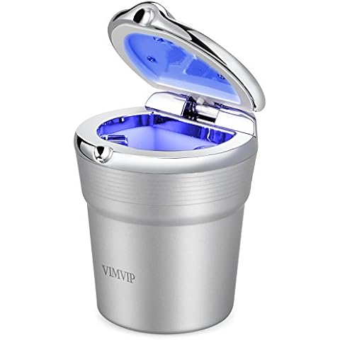 VIMVIP Portable Stainless Auto Car Cigarette Ashtray Ash with Blue LED Light Smokeless Stand Cylinder Cup Holder Cover