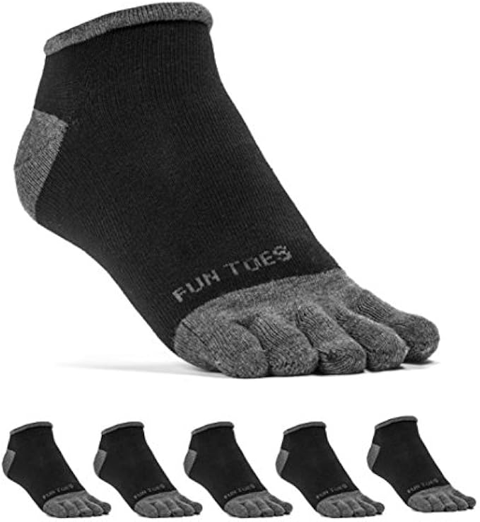 FUN TOES Men's Toe Socks Lightweight Breathable-Value 6 PAIRS Pack- Size 6-12