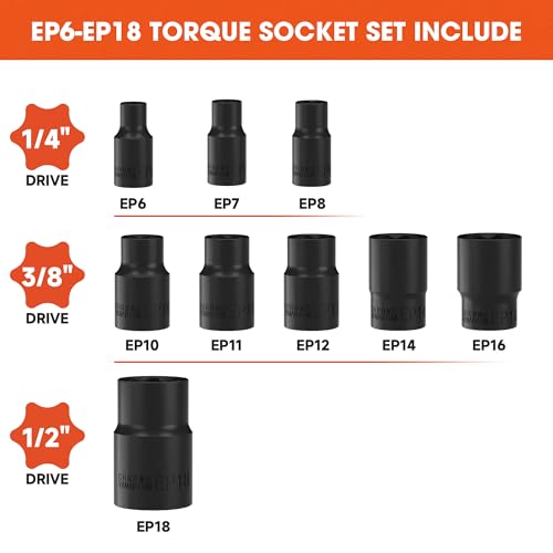 Image of 9PCS EP Socket Set, 1 /4 inch 3 /8 inch 1 /2 inch Drive External Torx Plus Socket Set (EP6-EP18), CR-V Steel with Storage Organizer, for Automotive & Mechanical Repair