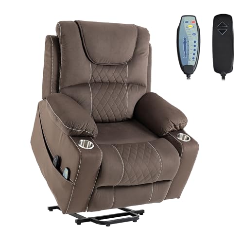 Power Lift Recliner Chair for Elderly with Massage and Heating, Ergonomic Electric Recliner Chair Single Sofa for Adults with Remote Control USB Port, Cup Holders, Side Pockets