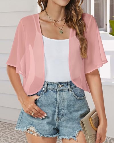 Image of ZNVGIRL Women Shrug Chiffon Cardigans Open Front Short Sleeve Bolero for Evening Dressy 2026