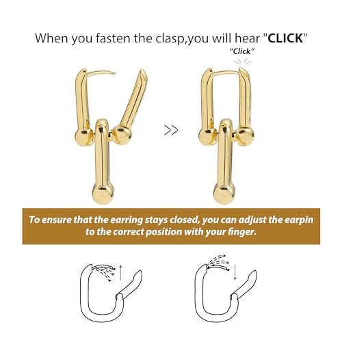 SLOONG 3 Pairs 14k Gold Plated Ball U Shape Pin Y2K Style Chunky Earring Link Chain Chunky Circle Hoop Earrings Paperclip Link Chain Jewelry Drop Dangle Earrings set for women2