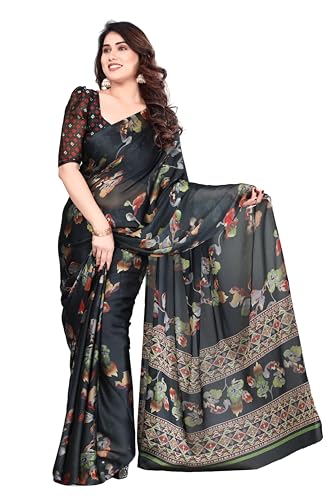 Image of SUPERLAXMI Women's Chiffon Floral Printed Saree with Blouse Piece