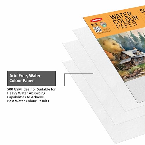 Image of Anupam Professional Watercolour Paper | A4 (30X21CM) 500 GSM Cold Pressed Paper |Acid-Free 10 Sheets| Ideal for Artist, Professional Drawing, Painting Dry & Wet, Fine Art, School, Students