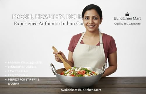 Image of Aluminium Kadhai 5 Litre | Extra Large Deep Fry Pan | Heavy Gauge Aluminum Kadai for Bulk Cooking