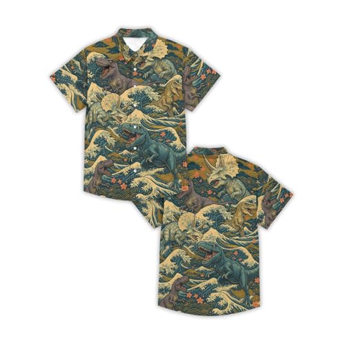Men's Hawaiian Shirt Funny Dinosaur Aloha Shirt Short Sleeve Casual Button Down Shirt Summer Beach Vacation Party Tropical4