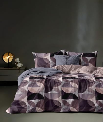 Image of 300 TC Premium Cotton Single Bed Duvet Cover with Zipper |King Size Reversible Rajai Cover for Comforters|Dohars|Blanket|Warm Stuff|90x60 Inches|Purple Circle|ASS83