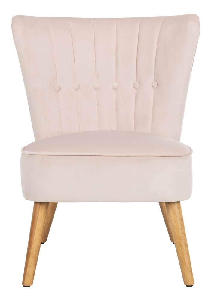 Safavieh Home June Retro Glam Blush Pink Velvet and Natural Accent Chair