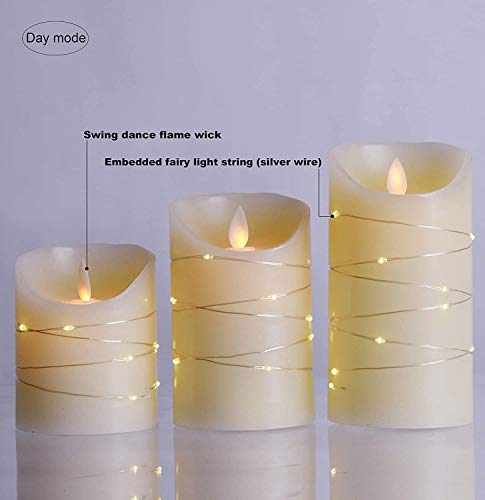 DANIP-White-LED-flameless-Candle-with-Embedded-Star-Light-String-Three-Piece-LED-Candle-with-11-Key-Remote-Control-24-Hour-Timer-Function-Dancing-Flame-Ivory-White DANIP White LED flameless Candle with Embedded Star Light String Three Piece LED Candle with 11 Key Remote Control 24 Hour Timer Function Dancing Flame Ivory White
