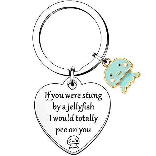 HULALA Porte-clés amusant pour meilleure amie - Cadeau d'anniversaire ou de Noël - Inscription « If You were Stung by A Jellyfish I Would Totally Pee On You », Argenté., Taille unique Cover
