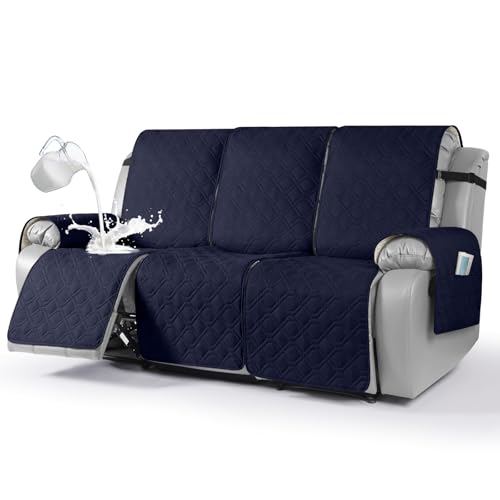 Image of VANSOFY Waterproof Recliner Couch Covers Washable, Dark Blue,3 Seater | 1-Piece, Non-Slip with Elastic Straps, Sofa Cover with Pocket for Dogs, Pets