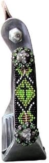 Polished Aluminum Barrel Racing Show Lime Green Black Cross Beaded Saddle Stirrups 3