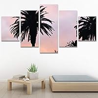 SIGNWIN 5 Panel Canvas Wall Art Multicolor Nature Neon Photography Trees Tropical for Home Decorations Ready to Hang - 60