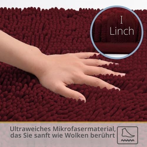 Badezimmermatten-Set, 3-teilig, Bad- und WC-Vorleger-Set, ultraweich, Chenille, rutschfest, Badematten-Set, waschbar, super saugfähig, rot