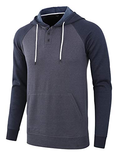 Estepoba Men's Casual Long Sleeve Henley Sweatshirt Knit Fleece Hoodie Pullover Cadet Blue/Navy XXL