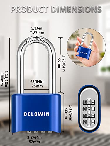 Delswin Heavy Duty Padlock Combination Lock - 4 Digit Combo Lock With 2.5 Inch Long Shackle, Outdoor Waterproof Padlock For Gate, Fence, Shed, School & Gym Locker (Blue,1Pcs) #TOP3
