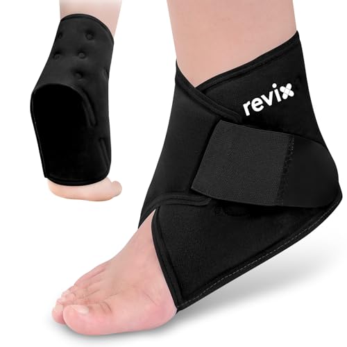 Image of REVIX Foot Ice Pack Wrap Reusable Gel Cold Packs for Injuries, Ankle Ice Wrap for Soothing Foot & Heel Discomfort, Sport Recovery, and Workout Relief, Achilles Tendonitis, Black