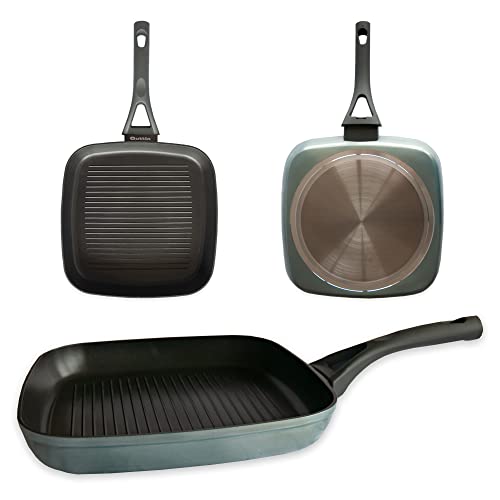 Sartén Antiadherente Venus Soft Touch Aluminio Forjado Metalizado (29 X 49,5 Cm) - Quttin En Oferta Quttin - Parrilla Asadora Antiadherente De Inducción Venus Con Mango. Para Todo Tipo De Cocinas. Aluminio Forjado Doble Capa. Resistente Duradera Calidad. Color Azul. Parrilla Cuadrada 28 Cm