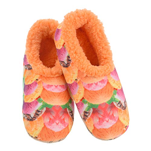 Snoozies Ice Cream Print Slipper Socks for Women Non-Skid Sole, Soft Sherpa-Lined Slippers for Women (Ice Cream Fun w/Food Peach, Large)