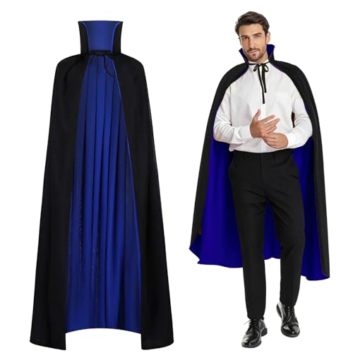 maxToonrain Reversible Black & Blue Cape for Adults Easter Halloween Christmas Cloak Fancy Dress Vampire Witch Wizard Role Play for World Book Day (90CM Stand Collar)
