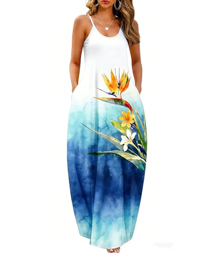 Image of Wolddress Womens Maxi Dress with Pockets 2026 Casual Strap Plus Size Loose Plain Long Office Summer Beach Travel Dresses S-5X