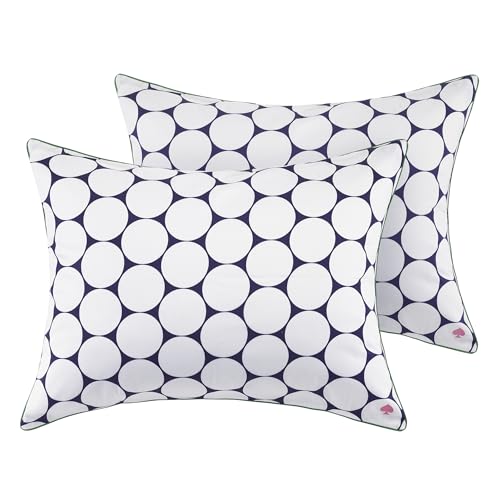 Image of kate spade new york Joy Dot Full /Queen Comforter Set, 300 Thread Count and 100% Cotton Cover, All Season 3 Piece Reversible Bedding Set, Machine Washable, Navy and White