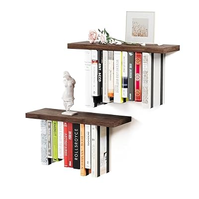 BUTUNITA Floating Bookshelves for Wall, Rustic Wood Hanging Wall Bookshelf, Upside Down Book Shelf and Wall Mounted Bookshelves for Home Decor in Bedroom, Living Room, Carbonized, 2 Pack