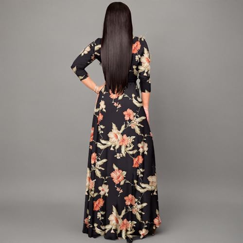 Image of FANDEE Plus Size Maxi Dress for Women Casual Summer Sundress V-Neck 3 /4 Sleeve