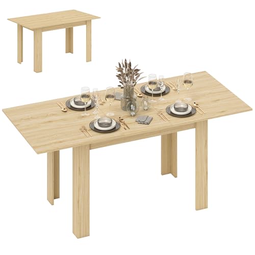 HOMCOM Tavolo da Pranzo Allungabile per 6-8 Persone con Pannelli a Ribalta, Tavolo da Cucina Allungabile in MDF, per Sala da Pranzo, Soggiorno, 140-180x80x75 cm, Colore Legno