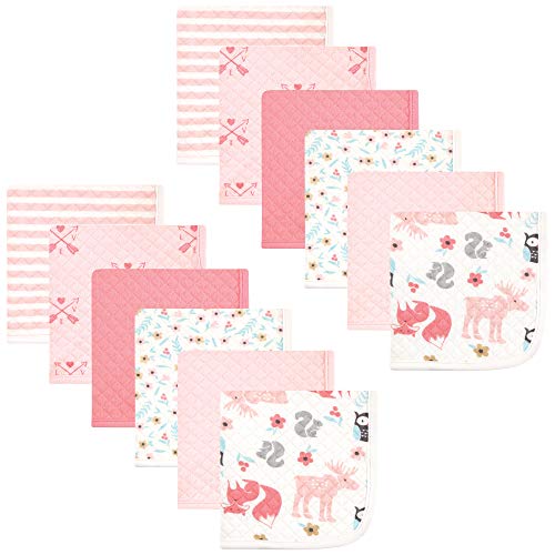 Image of Hudson Baby Unisex Baby Quilted Cotton Washcloths, Girl Forest, One Size