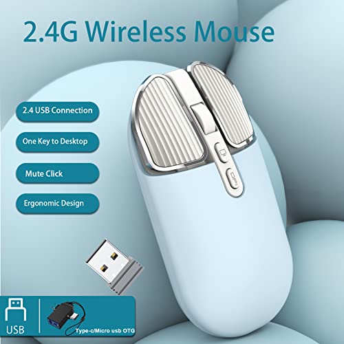 Image of 2.4G Wireless Rechargeable Mouse with USB Receiver,One Click Return to Desk,Mute Button,Power Saving, 2400DPI Optical Cute Girls Mouse for Laptop,Notebook,PC,Tablet (Blue)