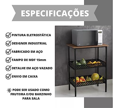 Fruteira De Chão Para Cozinha Estilo Industrial Com 2 Cestos