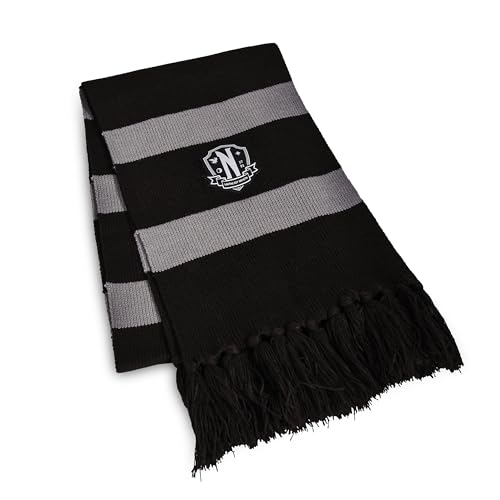 Bufanda de Nevermore Wednesday Elbenwald unisex gris y negra de 190 cm