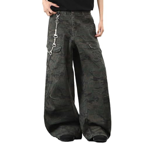 Barrel Jeans Men Camo Cargo Baggy Skater Denim Pants Streetwear High Waist Barrel Leg Bottoms Camouflage Loose Fit Casual