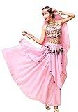 ORIDOOR Women Belly Dance Dress Set Crop Top Padded Bra Top Sparkling Belly Dance Chiffon Skirts with Coins 5-Piece Outfit 02 Pink …