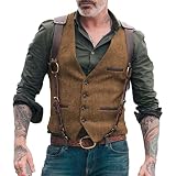 Vintage Men's Herringbone Suit Vest Slim Fit Tweed Wool Retro Business Casual Dress Waistcoat for Su