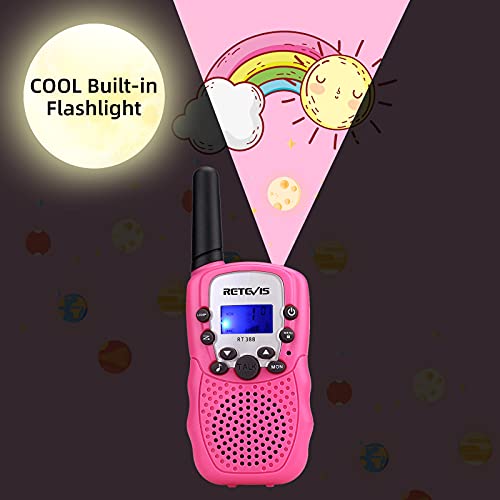 Retevis RT388 Talkie Walkie Enfants, Talkie Walkie Longue Portée, Cadeaux Jouets pour 4-12 Ans, Camping, Aventures Espionnage Extérieur (1 Paire, Rose)