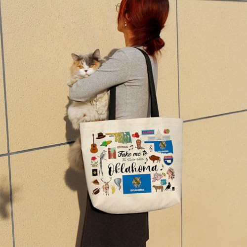 Take Me To Oklahoma Tote Bag Reusable Grocery Bags Aesthetic Shopping Shoulder Handbag with Interior Pocket Lightweight & Washable Stylish Oklahoma Travel Present for Women3