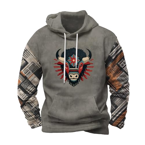 Mens Western Aztec Print Hoodie Fashion Fall Long Sleeve Hooded Tops Vintage Tribal Graphic Pullover With Pockets
