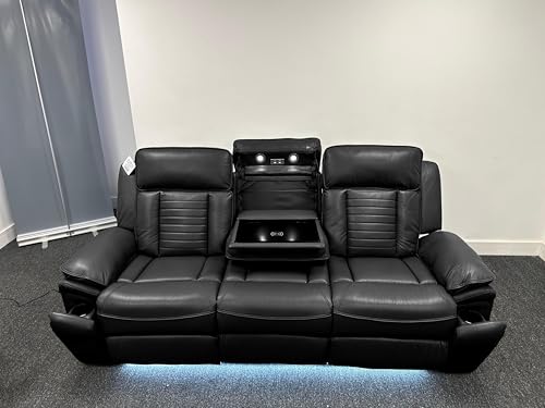 Savilla Leather Electric Recliners Sofa With Cupholders 3+2 Seater Sofa Set Electric Recliners LED Lights Wireless Charging USB Charging & USB C Charging (Black 3 Seater)