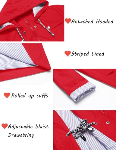 ZHENWEI Women Lightweight Hooded Windbreaker Waterproof Active Outdoor Rain Jacket Red S - Thumbnail 6