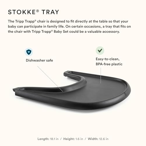 Stokke Tripp Trapp High Chair 2 (Black), Cushion 2 (Nordic Grey) + Stokke Tray (Black) - Includes Chair + Baby Set with Removable Harness for Children 6-36 Months