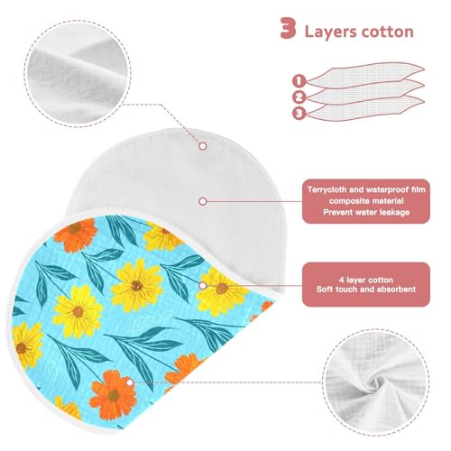 Floral Orange Leaves Baby Burp Cloths Baby Bibs Burp Clothes Cotton Burping Cloths for Babies Burp Cloth Curved Absorbent Washcloths for Baby Boy Girl Wipes 22x11IN,2 Pack4