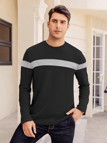 Hardaddy Men's Long Sleeve Tee Shirts Color Block Pullover Casual Basic T-Shirts3