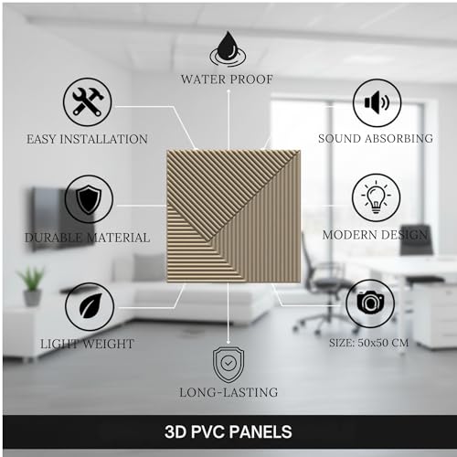 Image of Kayra Decor Wall Panels for Bedroom - PVC Fluted Design Mega Graige Color 19.7 inch x 19.7 inch (Pack of 40) - Covers 107.80 Sq. Ft.