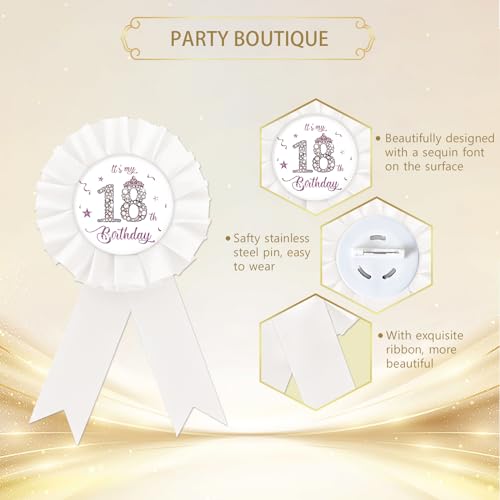 Happy 18th Birthday Tinplate Badge Pin, It's My 18th Birthday Button Pin, Purple Crown Happy Birthday White Rosette Badge Pin for Girl, Diamond Brooch Buttons for Eighteen Birthday Party2