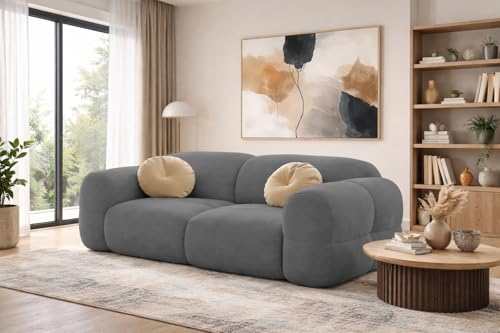 Image of Casaliving Vetras Modern Velvet Bubble Cloud Sofa, Tufted Design Upholstered 2 Seater Sofa Set for Living Room, (Dark Grey Colour) Premium Velvet Fabric Sofa